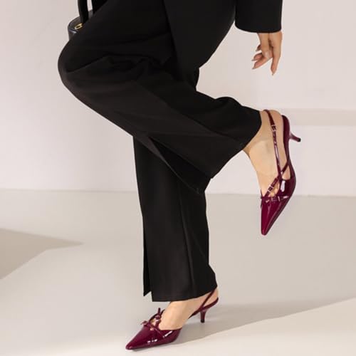 MICIFA Slingback Kitten Heels for Women Pointed Toe Stiletto Heels Slip On Pumps with Buckled Straps Dress Work Pumps Shoes3