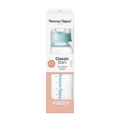 Tommee Tippee Classic Start Narrow Neck Baby Bottles, 0m+, 250ml, Assorted Colours, Anti-Colic Valve, BPA Free, Dishwasher Safe, 1 Pack