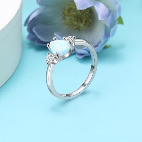10K 14K 18K Gold White Opal Engagement Rings for Women, Heart/Oval/Pear/Square/Emerald/Round Shaped Opal Rings Opal Promise Wedding Anniversary Ring Jewelry Gifts for Her Size 4-153