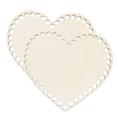 HAWILLOSCH 2Pcs Wooden Basket Bottoms Heart Shaped Knitting Base for DIY Crochet Bags Durable Natural Wood Base for Craft Weaving for Handmade Present Creation