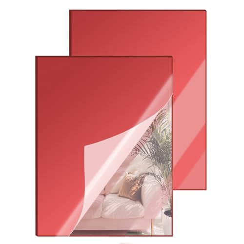 Image of 12x16 Inches Deep Red Mirror Acrylic Sheet - 2 Pcs Reflective Acrylic Panel for DIY Crafts, Home Decor & More (30x40 cm)