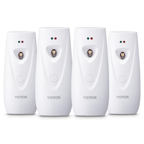 VEVOR Automatic Air Freshener Spray Dispenser, 4-Pack, Wall Mounted or Free Standing, Battery Operated, Multiple Time Settings for Home, Indoor, Bathrooms, Offices, Hotels, Commercial Places, White