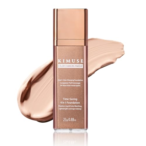 KIMUSE Color Changing Foundation, 4 In 1 Smart Shade Skin Tone Foundation Makeup, Waterproof & Long...