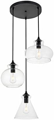 Living District Destry 3-Light Metal Pendant in Black and Clear