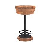 The Urban Port Rustic Charm Swivel Counter Bar Stool 24 Inch Handcrafted, Mango Wood Round Seat, Iron Base with Footrest, Brown and Black