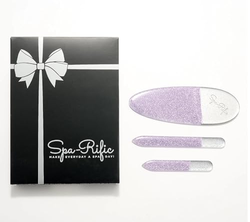 Spa-Rific 3pc Nano File Set: Professional Heavy Duty Glass Nail Files with Case Kit - Reusable Crystal Fingernail Manicure and Pedicure Tools for Men, Women, and Adults (Lilac Shimmer)