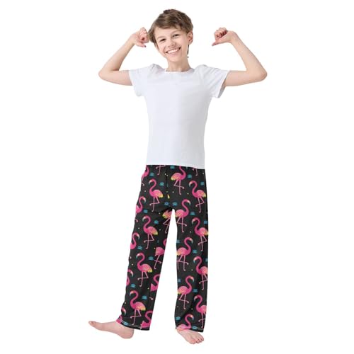 Beautiful Flamingo Birds Boys Long Pants Soft Trousers Elastic Waist Kids Lounge Bottoms with Pockets S-XL2