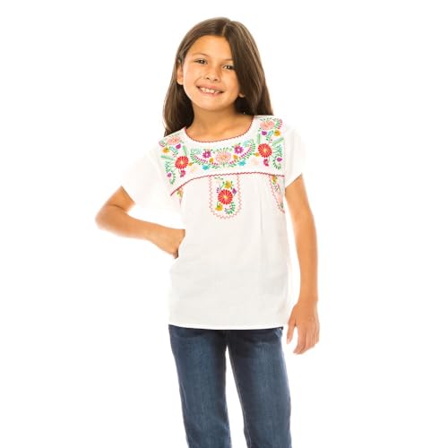 Traditional Puebla Mexican Youth Girl Embroidered Blouse size 4-14