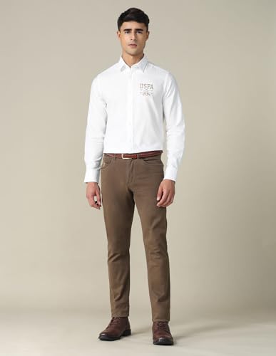 Image of U.S. Polo ASSN. Solid Tailored Fit Shirt for Men - 100% Cotton, Breathable & Comfortable, Full Sleeves Casual Shirt for Men