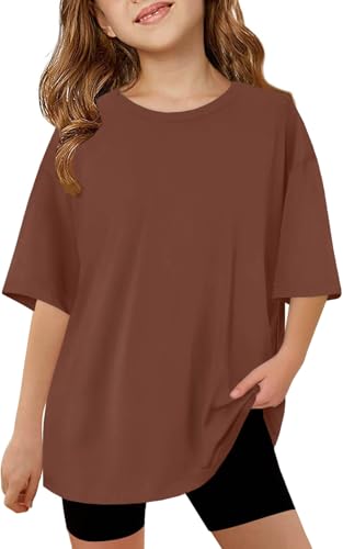 Image of ZDC Girls Short Sleeve T Shirts Kids Summer Oversized Tops Trendy Crewneck Basic Tees 5-14 Years