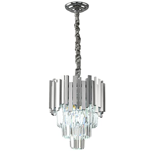 Lustre moderne cristal chic argenté pour illuminer votre salon avec élégance