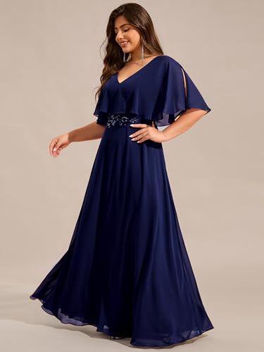 Ever-Pretty Plus Women's Ball Gown V-Neck A Line Chiffon Applique Shawl Short Sleeves Maxi Plus Size Formal Dresses 02289-DA3