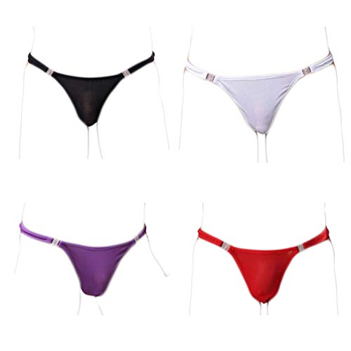 KHUFUZI Herren 4 Farben Pack Eis Silky String Dessous Atmungsaktiv Sexy Slip Cool Unterwäsche G-String Kleidung Kleider Weich Höschen Warm Höschen...