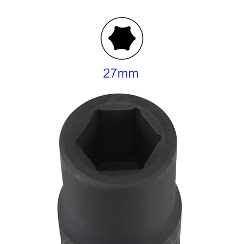 MACHSWON 1 Inch Drive - 27mm Deep Impact Socket with 6 Point Design, Heat-Treated Cr-V Steel 80mm Length, Metric Sizes - Image 3