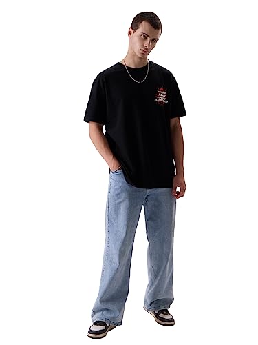 Image of The Souled Store Official Marvel: Spider x Venom Oversized T-Shirt for Men Boys Cotton Casual Half Sleeves Baggy Loose Fit Drop Shoulder Round Neck Black