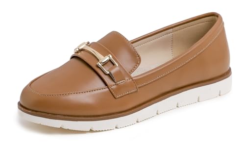 Image of FEVERSOLE Women's Comfort Penny Loafer Geniune Leather Insole Flexible Walking Driving Shoes