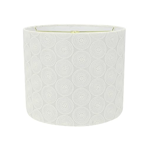 Image of Aspen Creative 31093A Transitional Drum (Cylinder) Shaped Spider Construction Lamp Shade in White with Embroidered Floral Pattern, 12 inch Wide (12 inch x 12 inch x 10 inch)