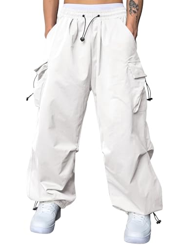 JMIERR Men's Baggy Cargo Pants Trendy Casual Parachute Pant Loose Fit Harem Joggers with Pockets for Streetwear