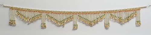 Image of Premium Pearl Beads Toran for Door | Golden Designer Bandarwal with Bells | 4 Feet Length | Traditional Door Hanging for Diwali, Wedding, Griha Pravesh & Pooja Decor