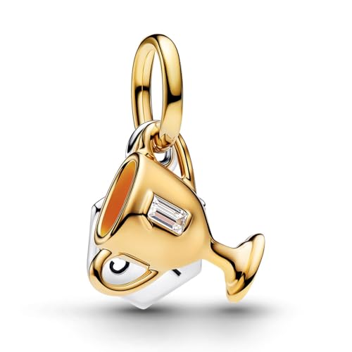 PANDORA Moments 764715C01 - Colgante doble de plata de ley con chapado en oro de 14 quilates y circonitas, compatible con ME y Moments