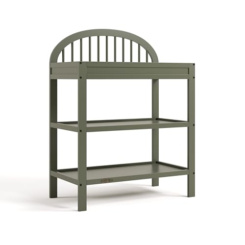 Graco Olivia Changing Table with Water-Resistant Changing Pad, Olive | GREENGUARD Gold Certified Nursery Changing Table, Includes Water-Resistant Changing Pad, 2 Shelves for Storage and Organizing