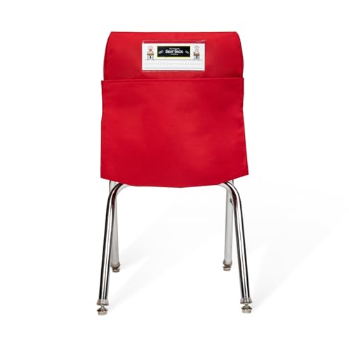 Image of Seat Sack Student Chair Storage Pocket - 17 inch, Single Pocket, Classroom Chair Organizer for Student Desks, Durable Over-the-Chair Storage, Ready-to-Use Name Tag Window, Red, 1-Pack