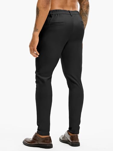 Comdecevis Mens Stretch Dress Pants Slim Fit Wrinkle Free Expandable Waist Golf Pant Tapered Chinos3