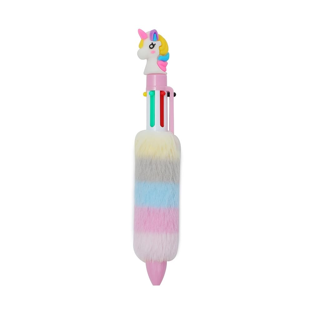 OMEIU Store Multicolor teddy bear Unicorn fluffy Pens 0.5mm 10-in-1 Retractable Ballpoint Pens 10 Colors Transparent Barrel Ballpoint Pen for Office Supplies and kids schoo (Yellow Unicorn)