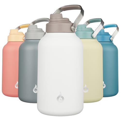 Image of BJPKPK 1 Gallon Water Bottle Insulated, Dishwasher Safe 128oz Large Water Jug with Metal Handle & BPA Free Spout Lid, Stainless Steel Metal Jug for Gym, Sports & Hiking, Milky White