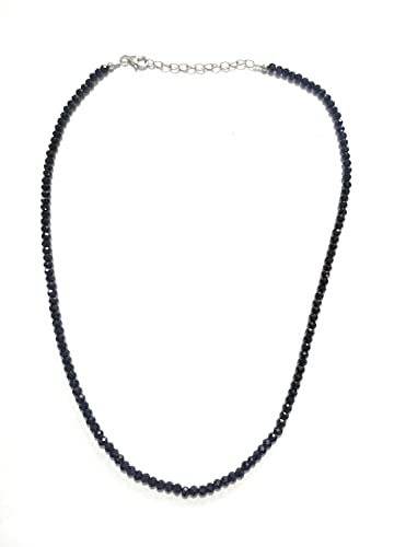 Natural Black Spinel Necklace 20 Inch With Sterling Silver Clasp, 68 Cts Faceted Rondelles Beads, Spinel Silver Jewelry