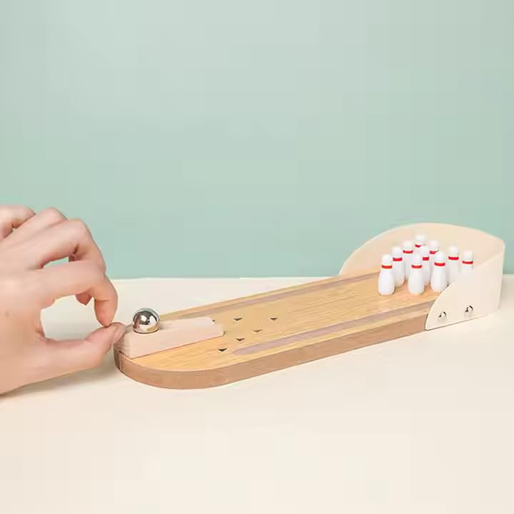 MARA BOMMAI Mini Desktop Bowling Game Set, Wooden Alley with 10 Pins and Metal Ball | Parent-Child Indoor Entertainment Game | Perfect for Kids Above 4 Year Old - Image 7 thumbnail