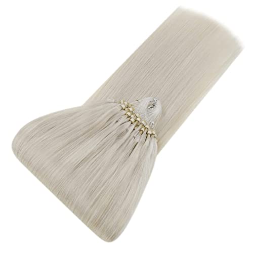 Easyouth Invisible Loop Hair Extensions Human Hair 14 Inch 50g 1g Per Strand 1000 White Blonde Micro Bead Hair Extensions Straight Link Hair