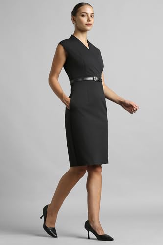 Image of Van Heusen Women's Cotton Blend V Neck Mid-Length Sheath Comfort Fit Above The Knee Dress