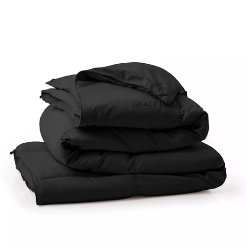Image of 500 GSM Winter Blanket /Comforter Single Size (60 inchX90 inch) - Unique Design Heavy Winter Quilted Comforter 500 GSM Microfiber Fill -Rajai Single Size - Black Color