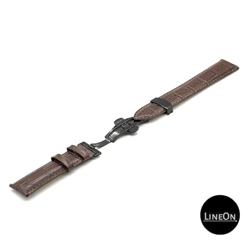 Image of Lineon 22mm Half Padded Premium Leather Mens Watch Strap with ButterFly Lock For Branded Watches Tool and Pins Include