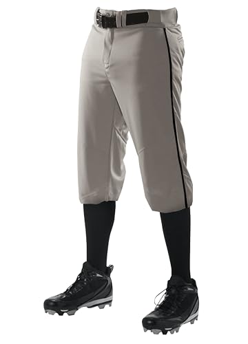 Alleson Athletic Men's Crush Knicker Braided Baseball Pant – Pro-Style Fit, Durable Fabric, Moisture-Wicking, Grey/Black, XX-Large