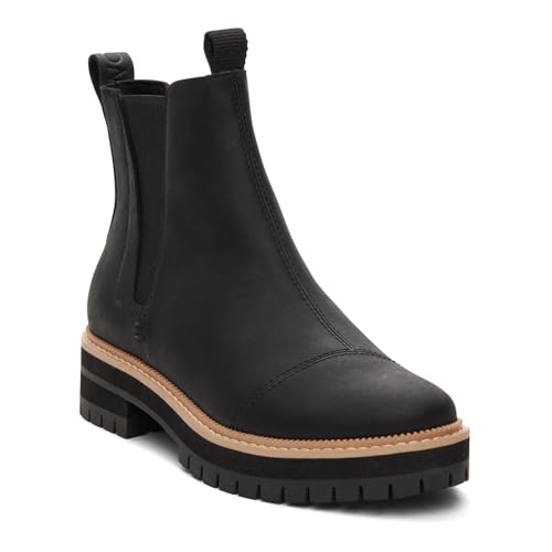 TOMS Women's Dakota Chelsea Boot, Black Leather, 7.5