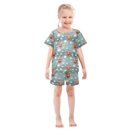 UMIRIKO Highland Cow Animal Short Sleeve Pajamas Set Sleepwear PJs Nightwear B0403019
