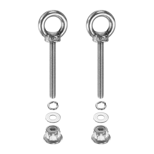 Image of PATIKIL M3 x 25mm Shoulder Eye Bolt, 2 Pcs 304 Stainless Steel Lifting Ring Threaded Eye Bolt with Flange Lock Nuts Spring and Flat Washers for Hanging Tie Down Straps Outdoor Indoor