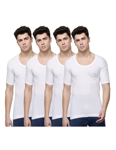 Image of Dollar Lehar Men Combed Cotton Round Neck with Sleeve Vest -White