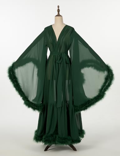 Women's Sexy Feather Bridal Robe Long Old Hollywood Chiffon Robe Sheer Maternity for Photoshoot Sleepwear Nightgown Bathrobe2