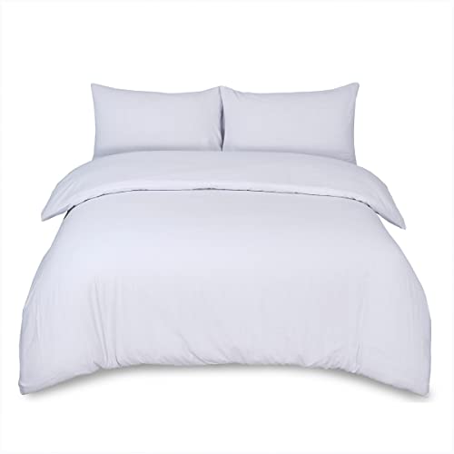 GC GAVENO CAVAILIA Plain Dyed Bedding Sets, Brushed Cotton Duvet Sets King Size, Reversible Flannelette Quilt Cover, White