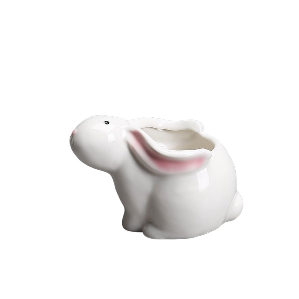 GELASIGE Flower Pots Rabbit Ceramic Flowerpot, Gardening Creative Succulent Flowerpot, Tabletop Potted Plant Ornaments Outdoor Flower Pots(L)