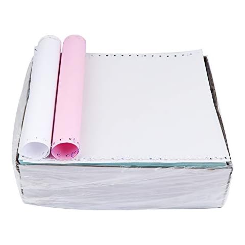 FirstZi 9-1/2x5-1/2 Inches Plain Continuous NCR Computer Paper 2 Part, 1/2" Margin Perforated 2000 Sheets, 2 Color 1000 Sets Pin Feed Printing Paper for Dot Matrix Printers,White/Pink Cover