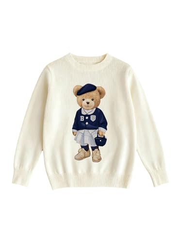 Image of BEAUDRM Girl's Bow Sweater Crew Neck Cute Sweaters Long Sleeve Knit Pullovers Sweater