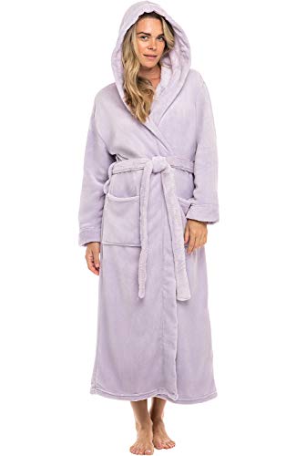 Alexander Del Rossa womens Robe, Long Plush Bathrobe With Hood, Hooded Robes for Women Plus Size Bath Robe Cozy