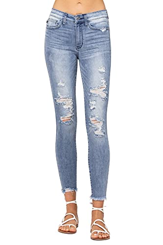 Judy Blue Women's Mid-Rise Destroyed Skinny Jeans4