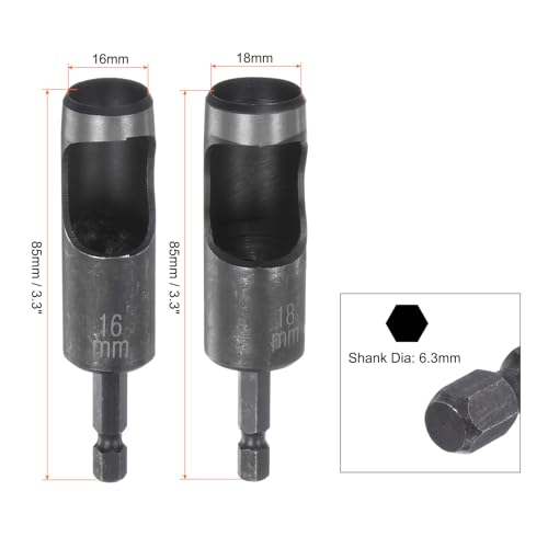 HARFINGTON Leather Hollow Punch Set 1/4 Hex Shank for Drills, 16mm 18mm Dia Rotary Hole Punches for Thick Fabrics Leathercraft Working
