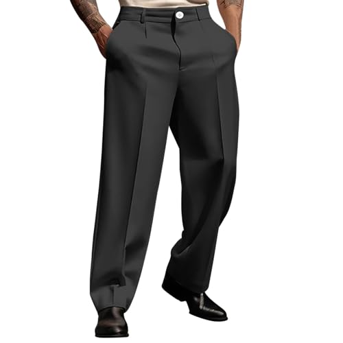 Mens Pleated Front Dress Pants Wrinkle Free Casual Work Chinos Pants Stretch Regular Fit Straight Leg Formal Trousers