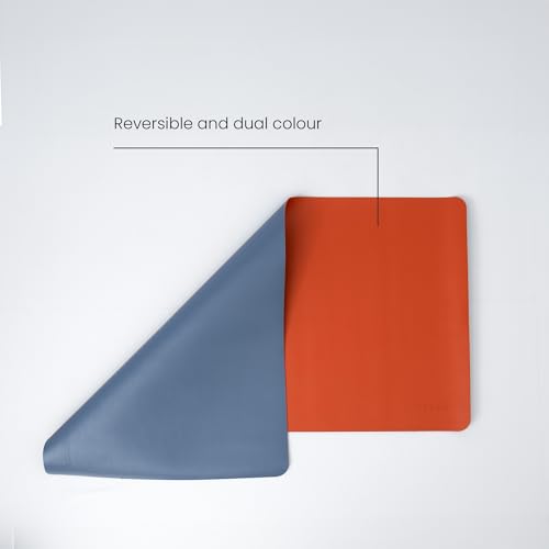 Image of Reversible Desk Mat 90x45 CM - Large Vegan Leather Office Desk Pad | Mouse Pad for Work from Home & Office | Anti-Slip Leather | Waterproof, Splash-Proof Desk Accessories (Sky Blue & Orange)